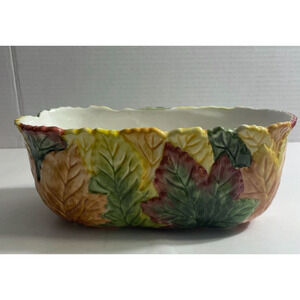 Embossed Autumn Leaf Ceramic FTD Oval  Dish Planter Bowl Vintage 8" Microwave